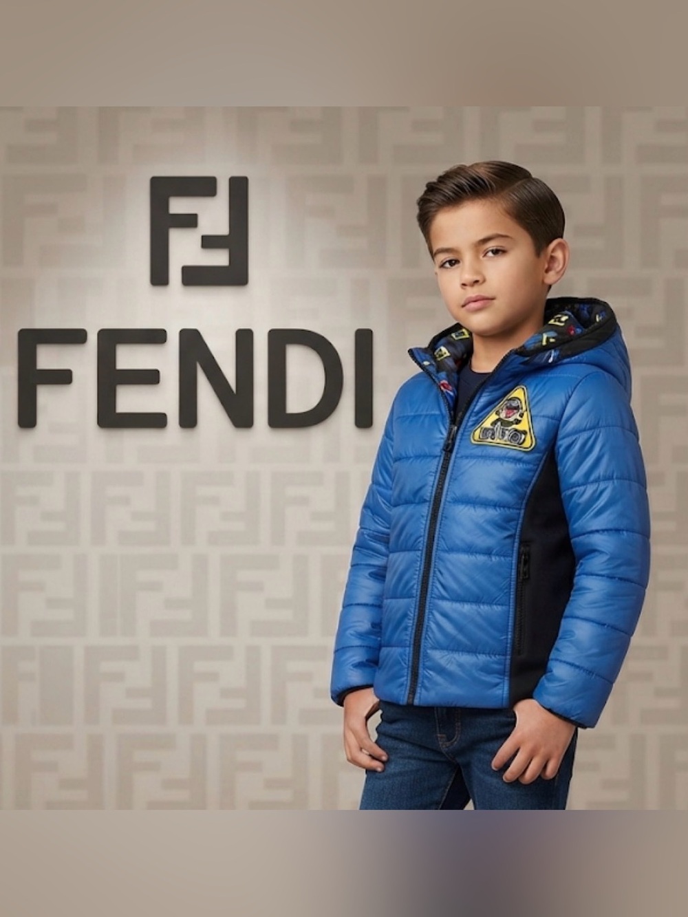 Authentic Fendi luxury designer Kids Reversible Monster Puffer Jacket sz 8